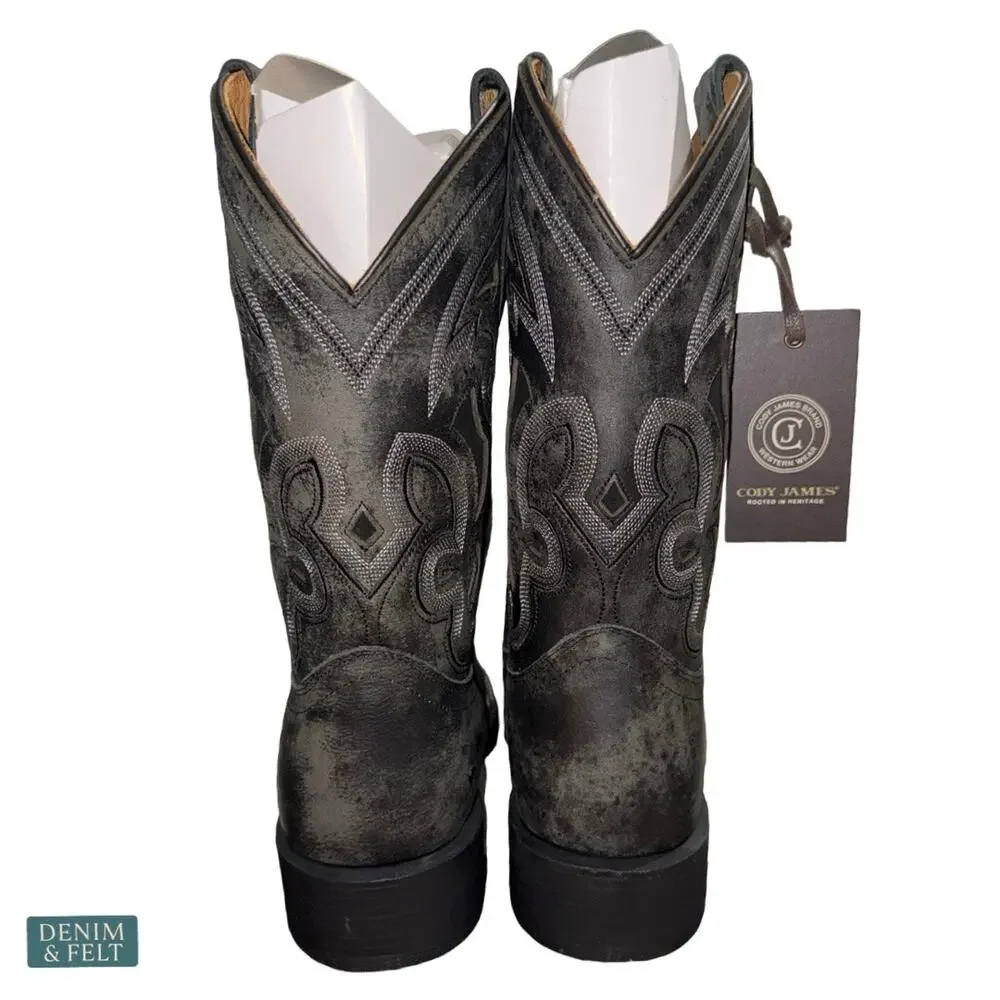 NEW Cody James Ace Nixon Western Boots Black Square‎ Toe Leather Cowboy Rugged